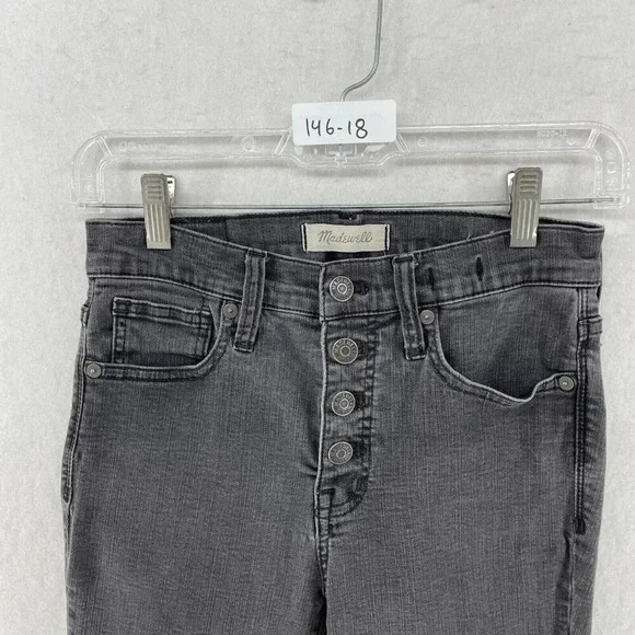 Madewell Jeans Womens 26 Black Wash High Rise Slim Skinny Raw Hem Button Denim - Picture 11 of 11